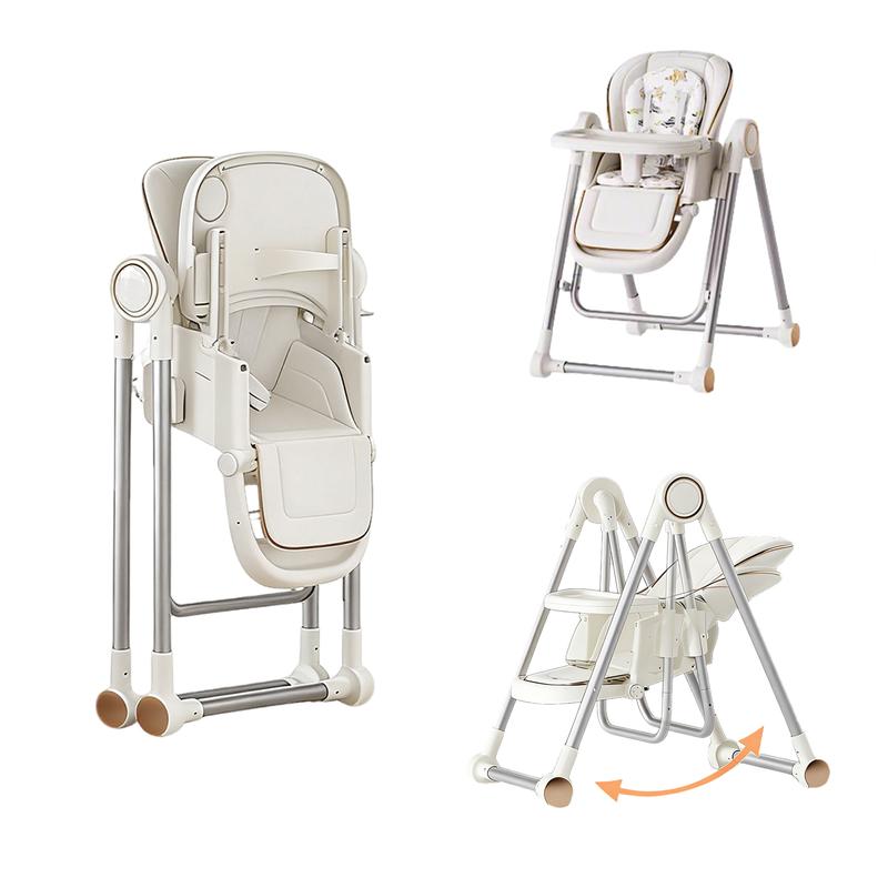Foldable Baby High Chair, 3-in-1 Convertible High Chair with Reclining Seat