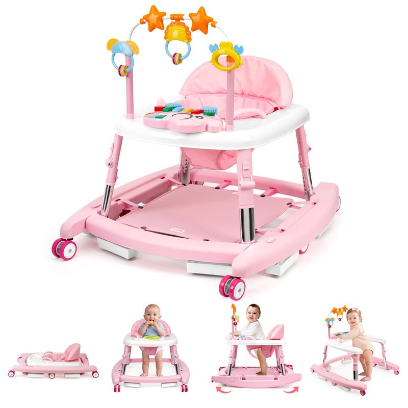 Foldable Baby Walker with Activity Center, Rocking & Push Modes