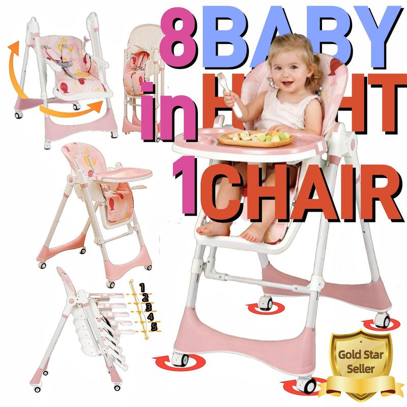 Convertible Baby High Chair with Rocking Mode, Safety Belt & Easy Clean Tray