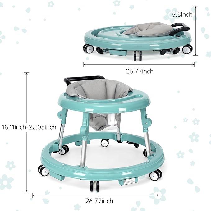 Baby Walker for 7-18 Months, Foldable with 9 Height Adjustments & Anti-Rollover Design
