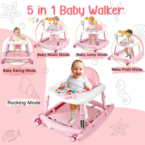 Foldable Baby Walker with Activity Center, Rocking & Push Modes