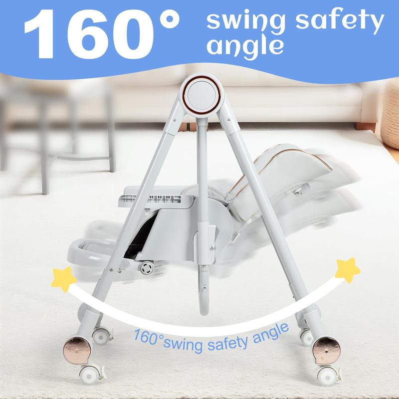 Foldable Baby High Chair, 3-in-1 Convertible High Chair with Reclining Seat