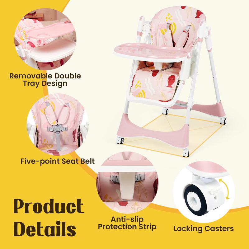 Convertible Baby High Chair with Rocking Mode, Safety Belt & Easy Clean Tray