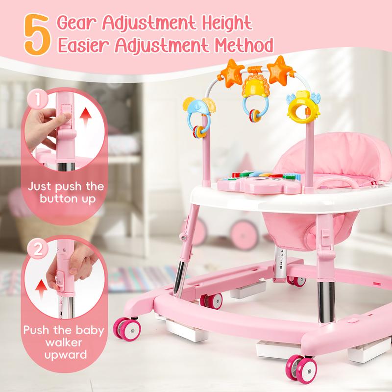 Foldable Baby Walker with Activity Center, Rocking & Push Modes