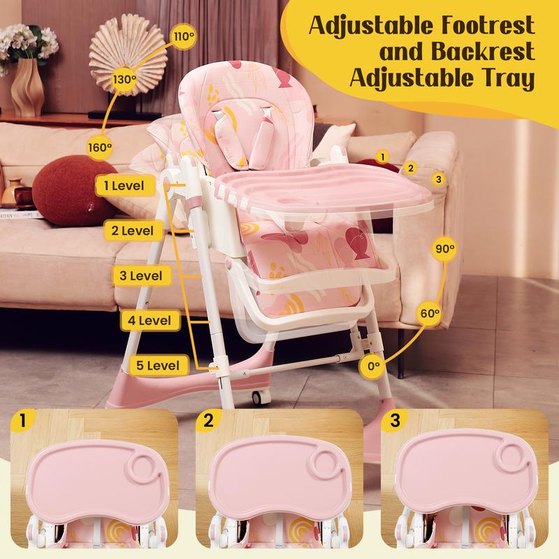 Convertible Baby High Chair with Rocking Mode, Safety Belt & Easy Clean Tray