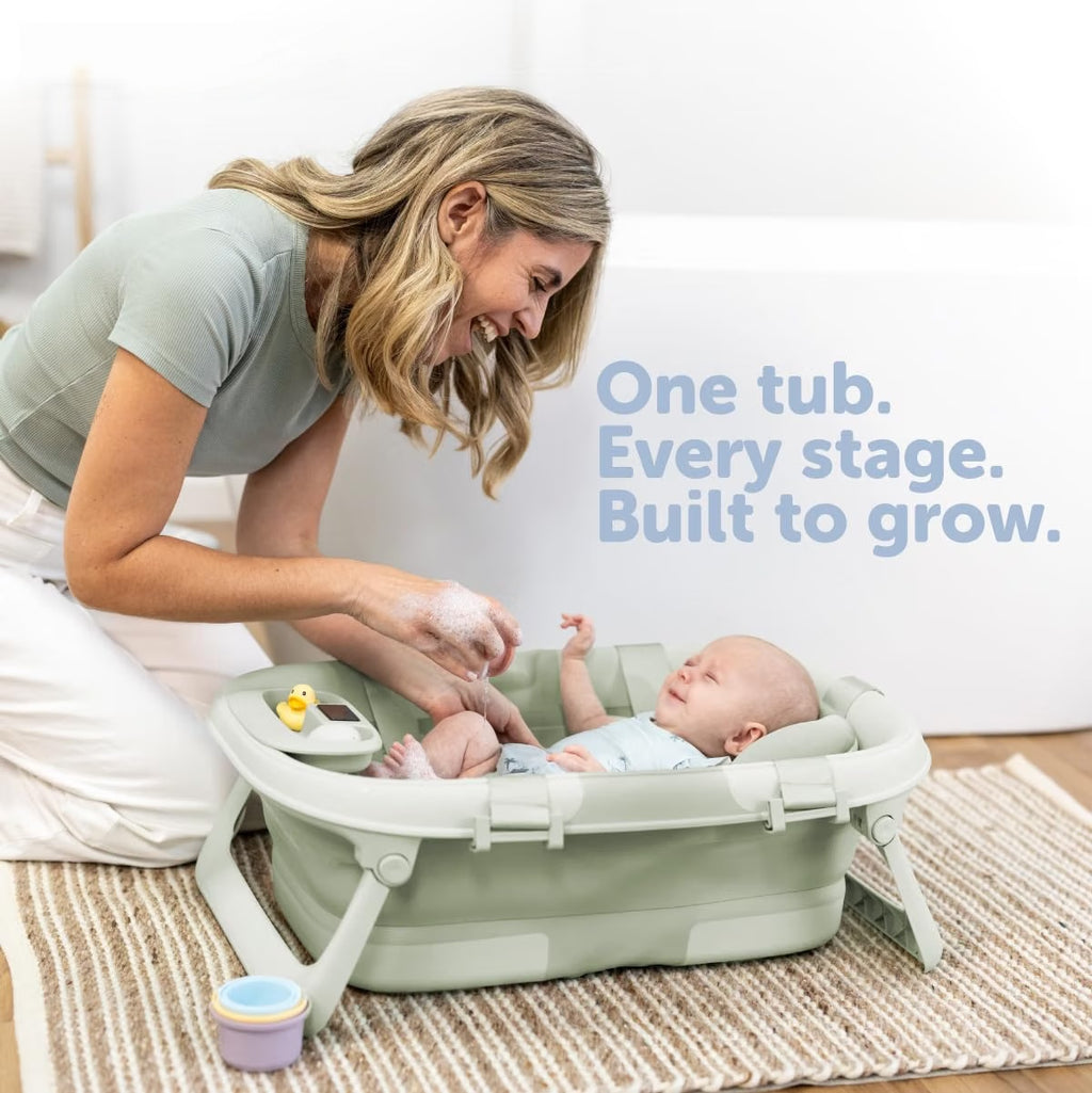 Portable Baby Bath Tub with Temperature Display, Drain Plug & Foldable Design
