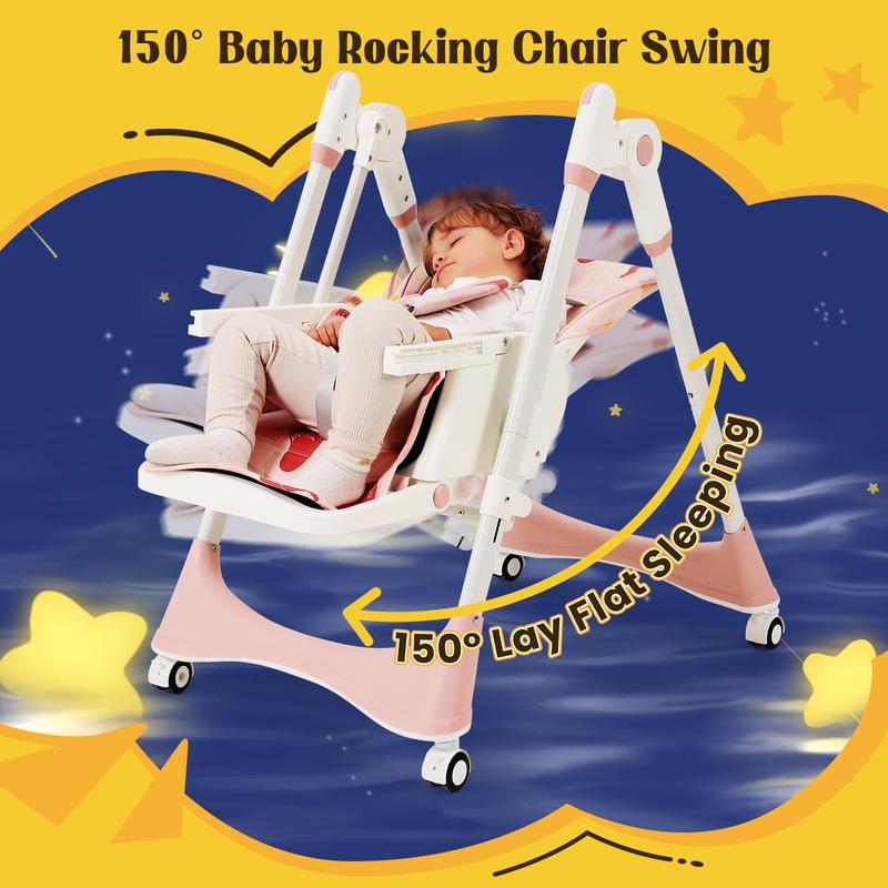 Convertible Baby High Chair with Rocking Mode, Safety Belt & Easy Clean Tray