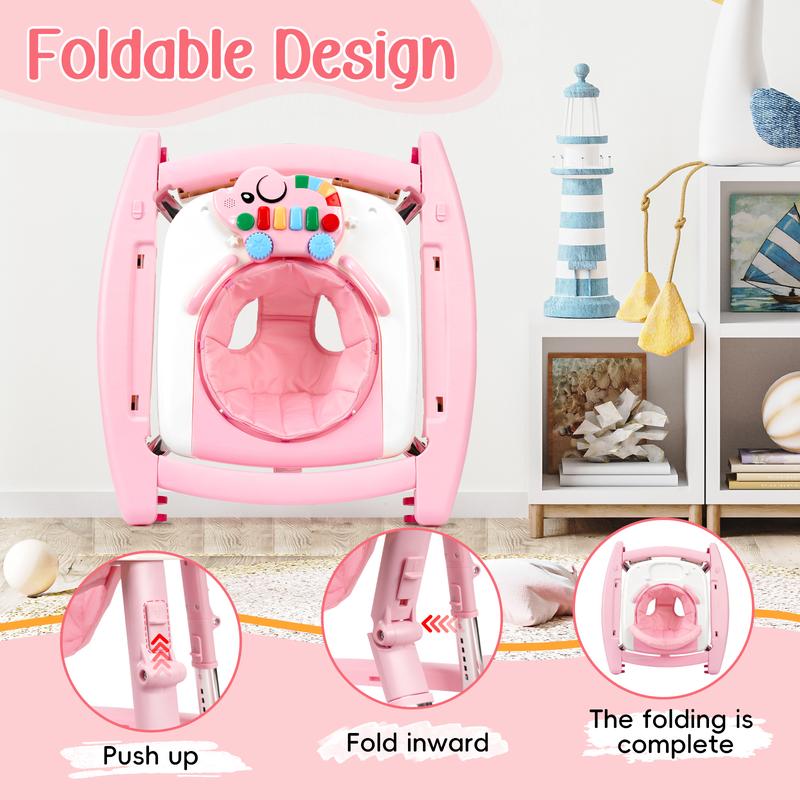 Foldable Baby Walker with Activity Center, Rocking & Push Modes