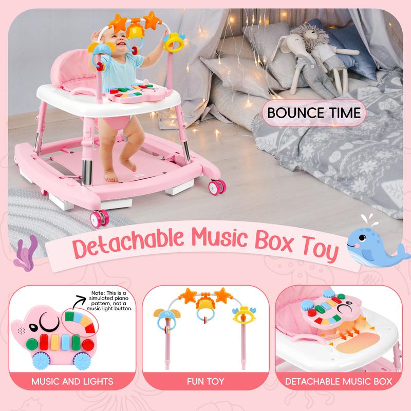 Foldable Baby Walker with Activity Center, Rocking & Push Modes