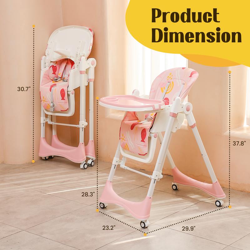 Convertible Baby High Chair with Rocking Mode, Safety Belt & Easy Clean Tray
