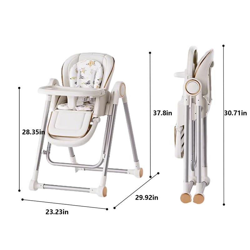 Foldable Baby High Chair, 3-in-1 Convertible High Chair with Reclining Seat