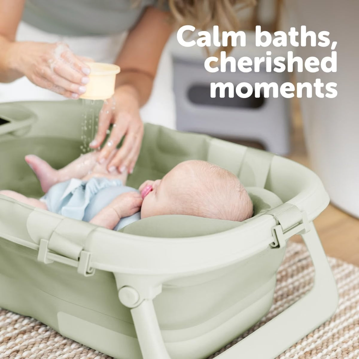 Portable Baby Bath Tub with Temperature Display, Drain Plug & Foldable Design