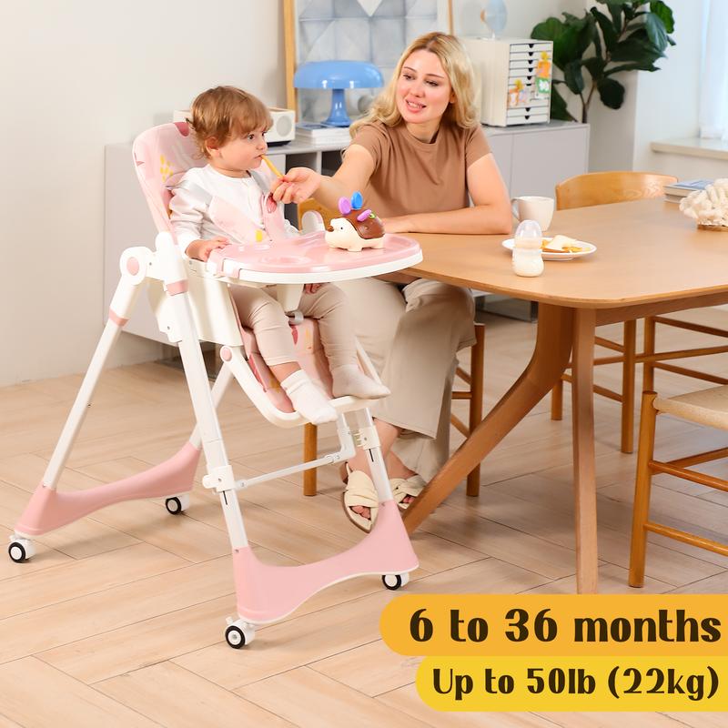 Convertible Baby High Chair with Rocking Mode, Safety Belt & Easy Clean Tray