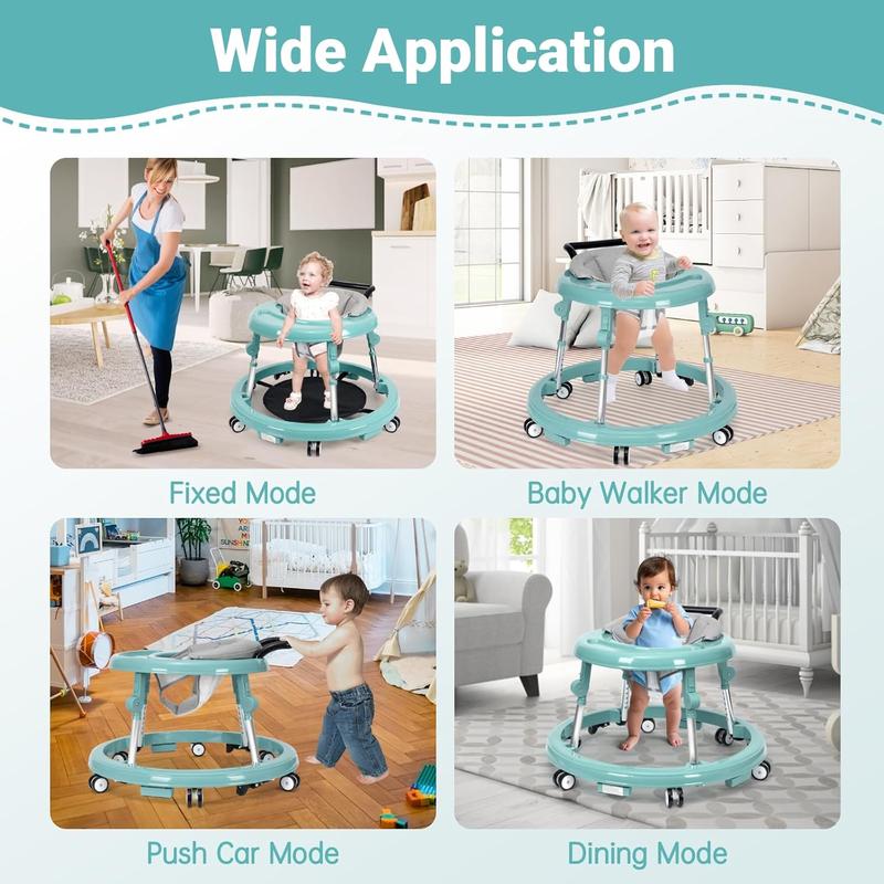 Baby Walker for 7-18 Months, Foldable with 9 Height Adjustments & Anti-Rollover Design