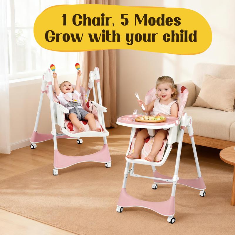 Convertible Baby High Chair with Rocking Mode, Safety Belt & Easy Clean Tray