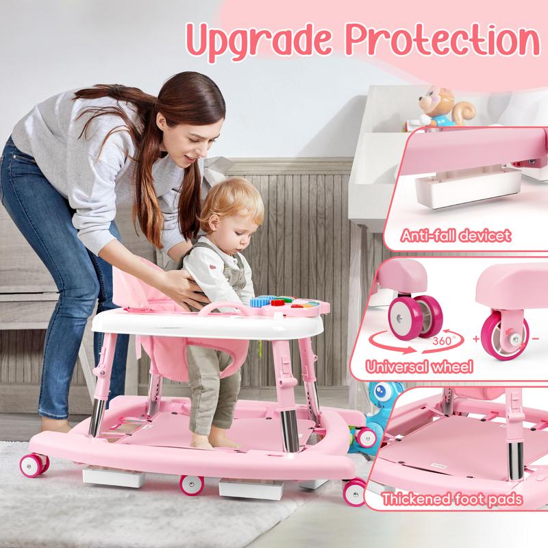 Foldable Baby Walker with Activity Center, Rocking & Push Modes