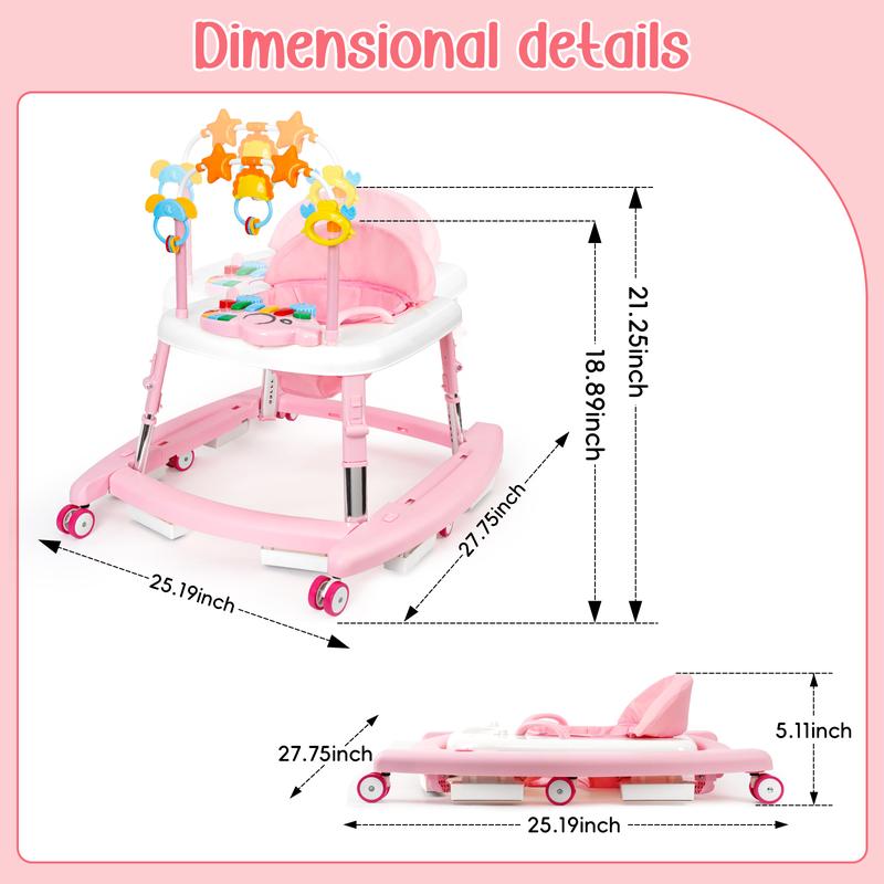 Foldable Baby Walker with Activity Center, Rocking & Push Modes