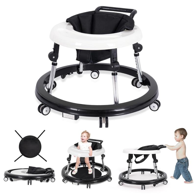 Baby Walker for 7-18 Months, Foldable with 9 Height Adjustments & Anti-Rollover Design