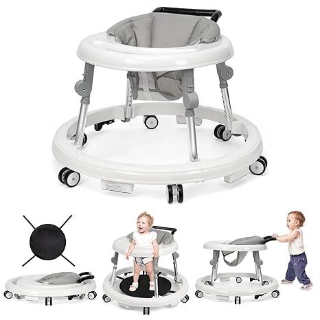 Baby Walker for 7-18 Months, Foldable with 9 Height Adjustments & Anti-Rollover Design
